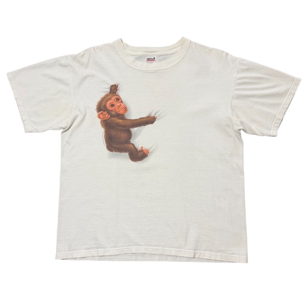 Vintage 90s Baby Climbing Monkeys Chimpanzee Cute Animal Graphic Art T-Shirt